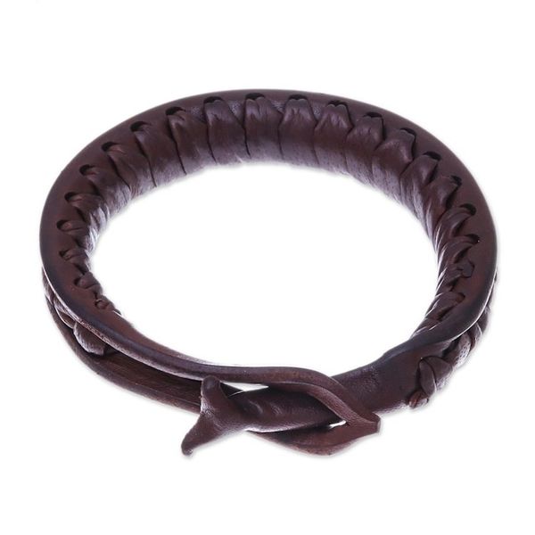 Alternate image for Artisan Crafted Leather Bangle Bracelet from Thailand Surrounded by Beauty