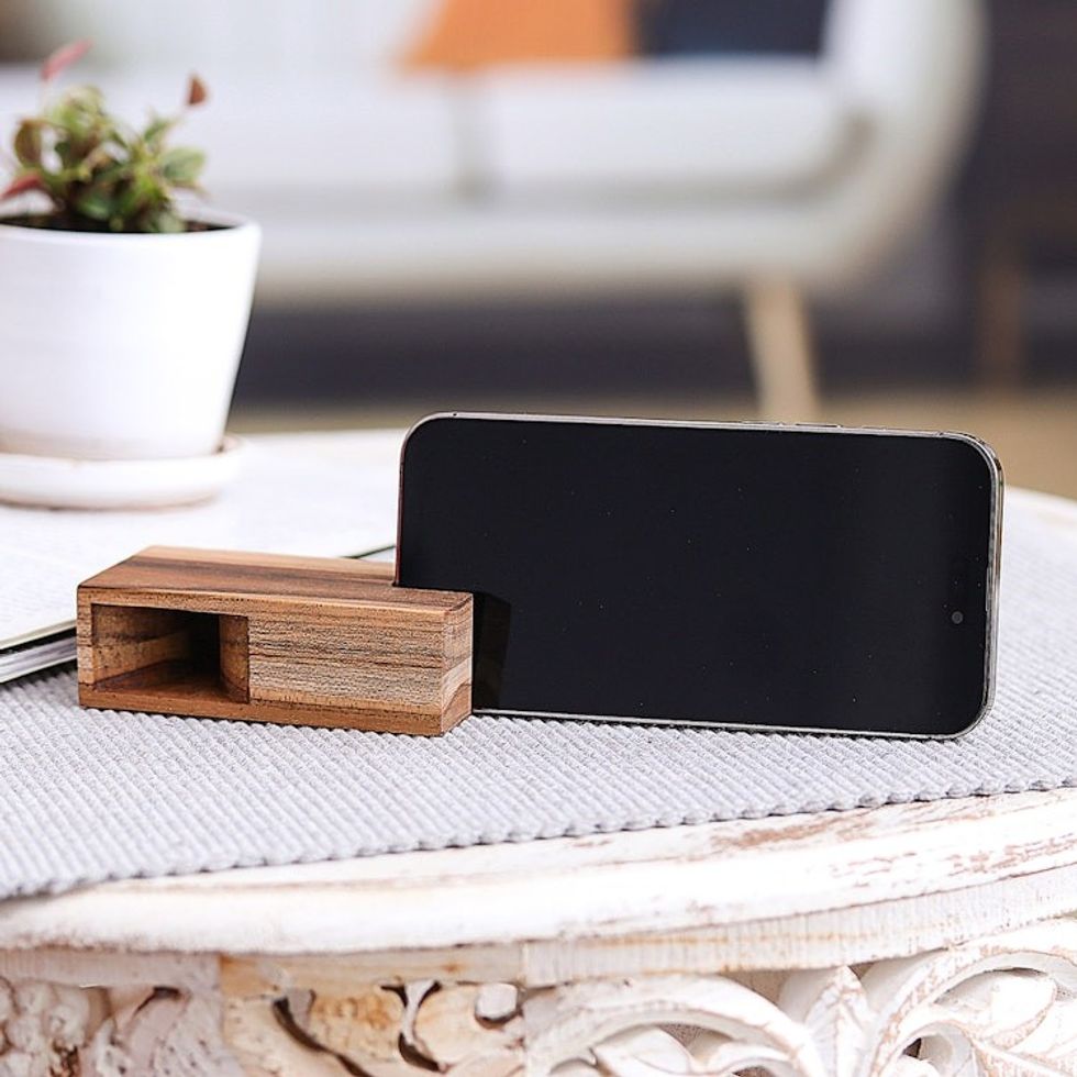 Small Teak Wood Phone Speaker from Thailand 'Teak Sound'