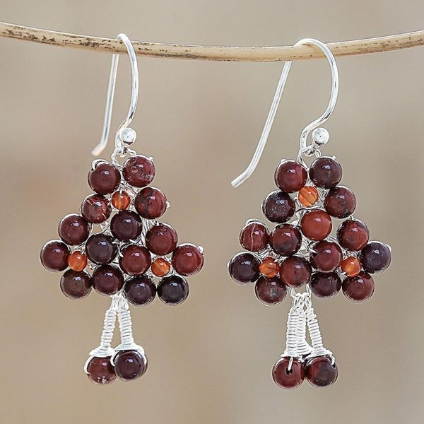 Alternate image for Jasper and Carnelian Beaded Dangle Earrings from Thailand Beaded Forest