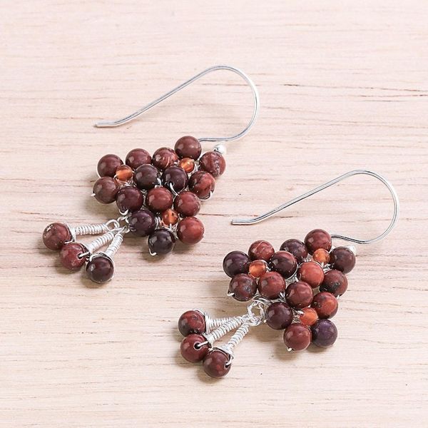 Alternate image for Jasper and Carnelian Beaded Dangle Earrings from Thailand Beaded Forest