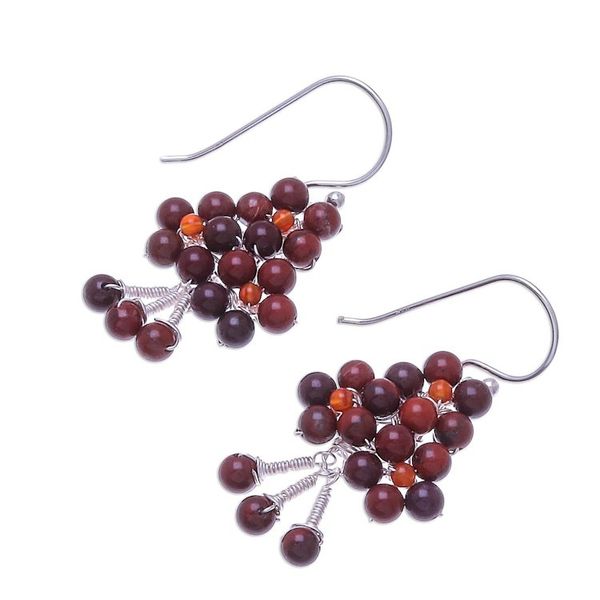 Alternate image for Jasper and Carnelian Beaded Dangle Earrings from Thailand Beaded Forest