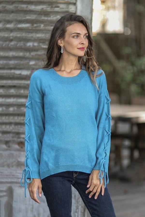 Alternate image for Knit Cotton Pullover in Cerulean from Thailand Cool Cross in Cerulean