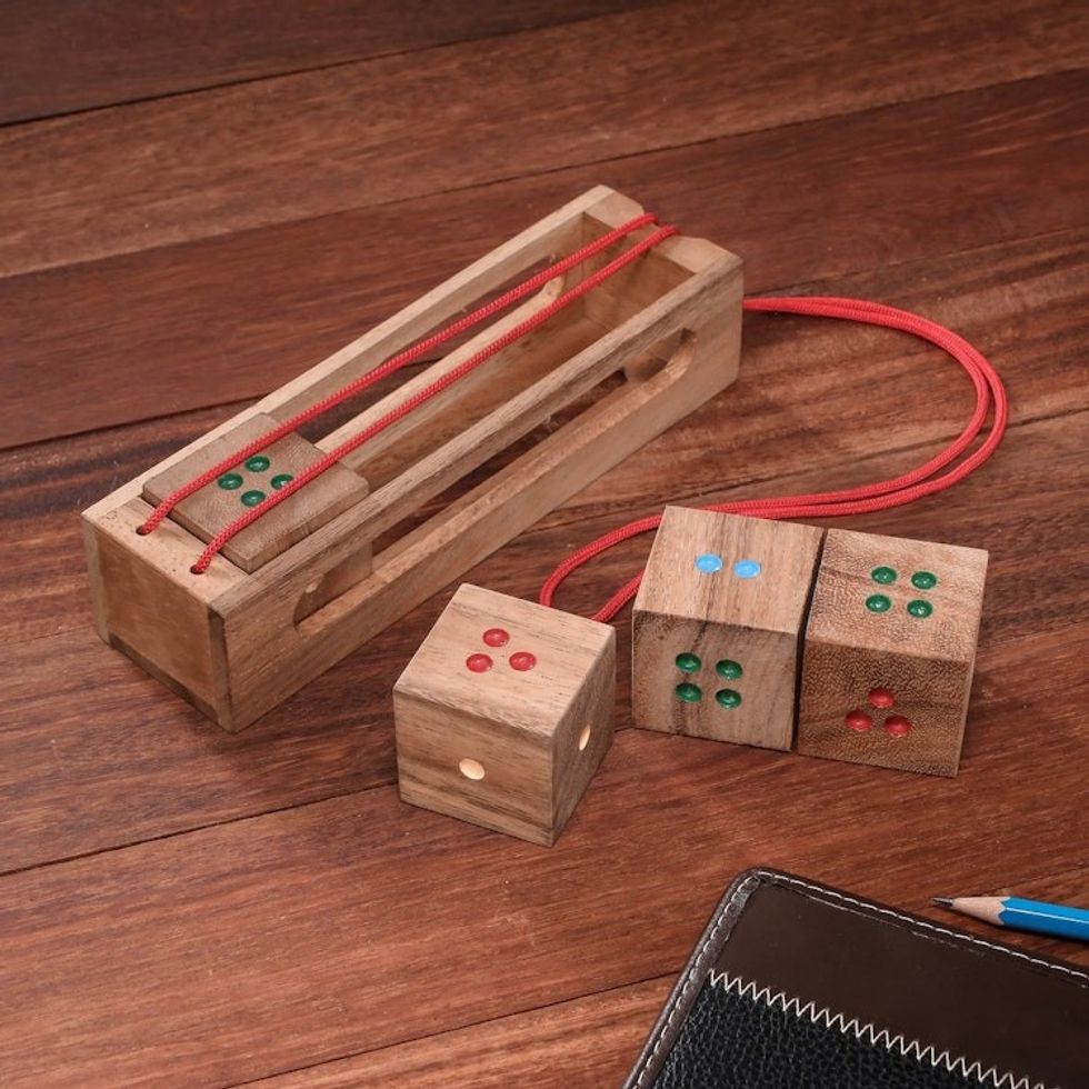 Raintree Wood Dice Brain Teaser Puzzle from Thailand 'Domino Cubes'