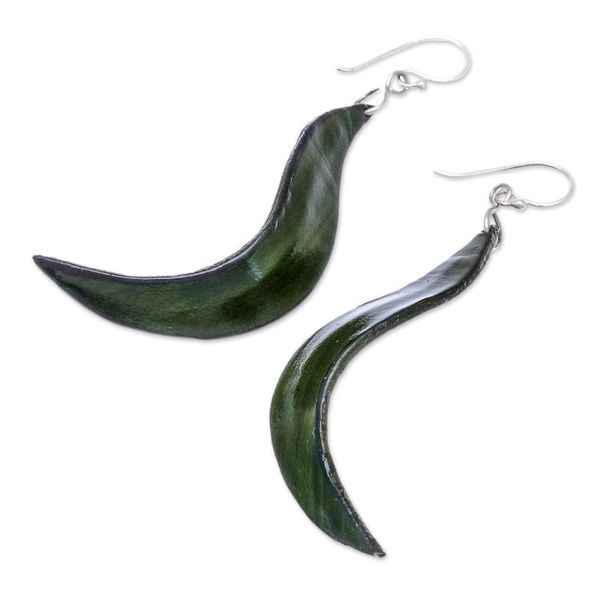 Alternate image for Wavy Leather Dangle Earrings in Green from Thailand Lithe Leaves in Green
