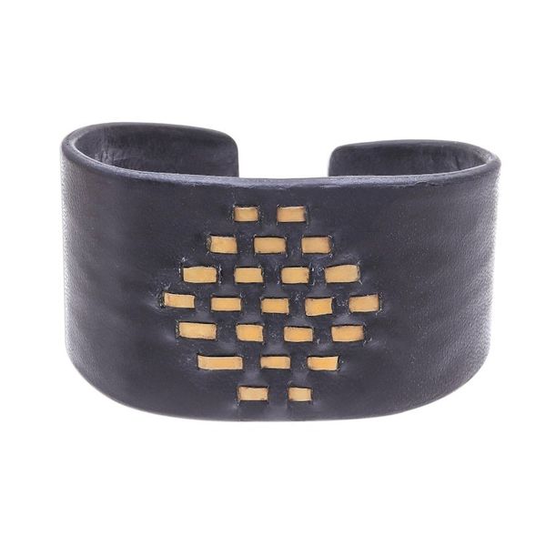 Alternate image for Diamond Pattern Leather and Brass Cuff Bracelet Diamond Pagoda