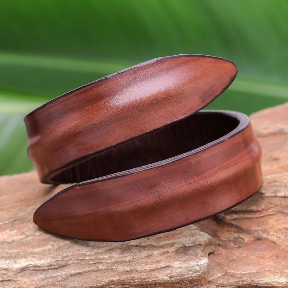 Modern Leather Wrap Bracelet in Brown from Thailand 'Simple Caress in Brown'