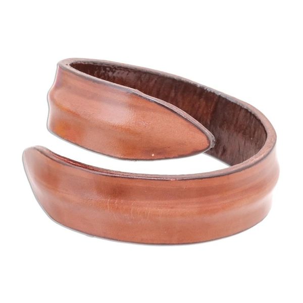 Alternate image for Modern Leather Wrap Bracelet in Brown from Thailand Simple Caress in Brown