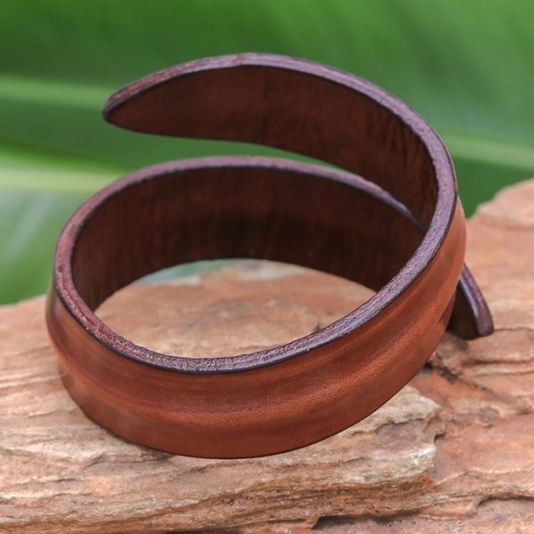 Alternate image for Modern Leather Wrap Bracelet in Brown from Thailand Simple Caress in Brown