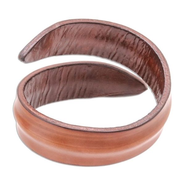 Alternate image for Modern Leather Wrap Bracelet in Brown from Thailand Simple Caress in Brown