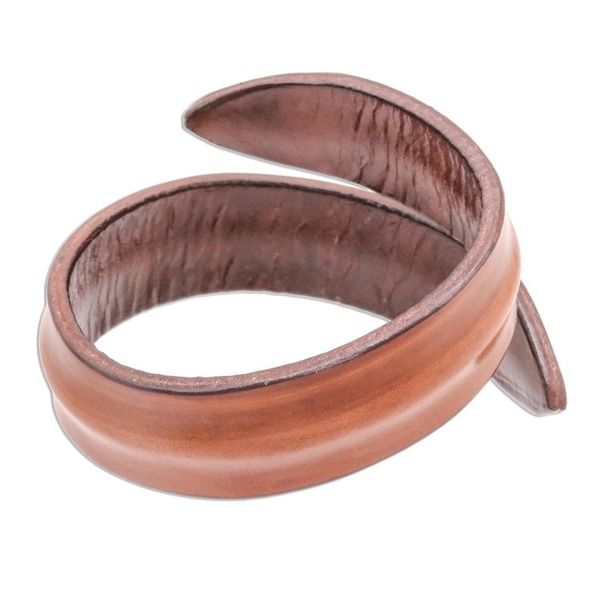 Alternate image for Modern Leather Wrap Bracelet in Brown from Thailand Simple Caress in Brown