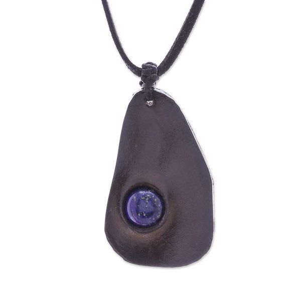 Alternate image for Lapis Lazuli and Leather Pendant Necklace from Thailand Stylish Avocado