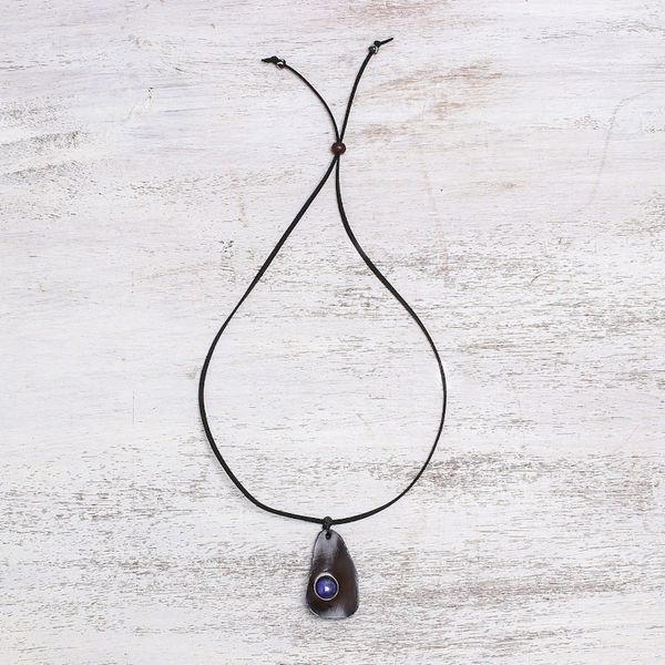 Alternate image for Lapis Lazuli and Leather Pendant Necklace from Thailand Stylish Avocado
