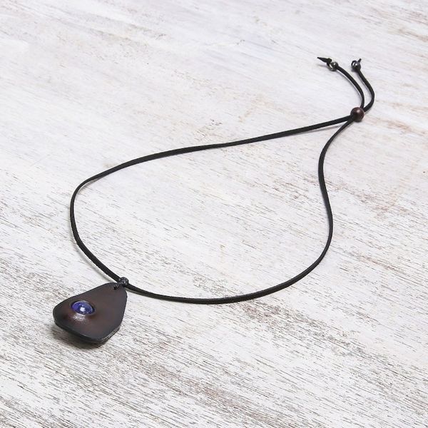 Alternate image for Lapis Lazuli and Leather Pendant Necklace from Thailand Stylish Avocado