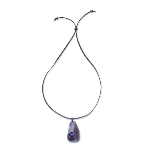 Alternate image for Lapis Lazuli and Leather Pendant Necklace from Thailand Stylish Avocado