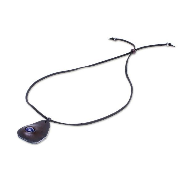 Alternate image for Lapis Lazuli and Leather Pendant Necklace from Thailand Stylish Avocado