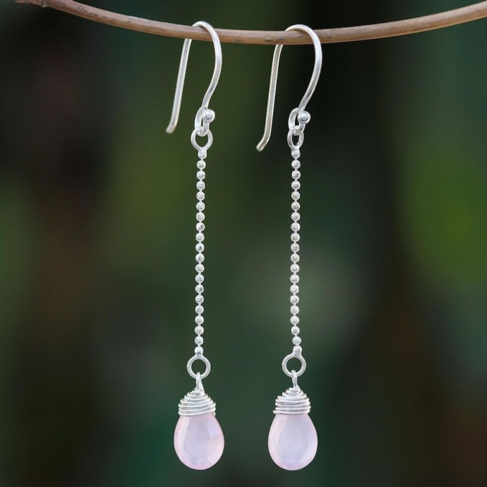 Faceted Pink Chalcedony Dangle Earrings from Thailand 'Gala Sparkle in Pink'