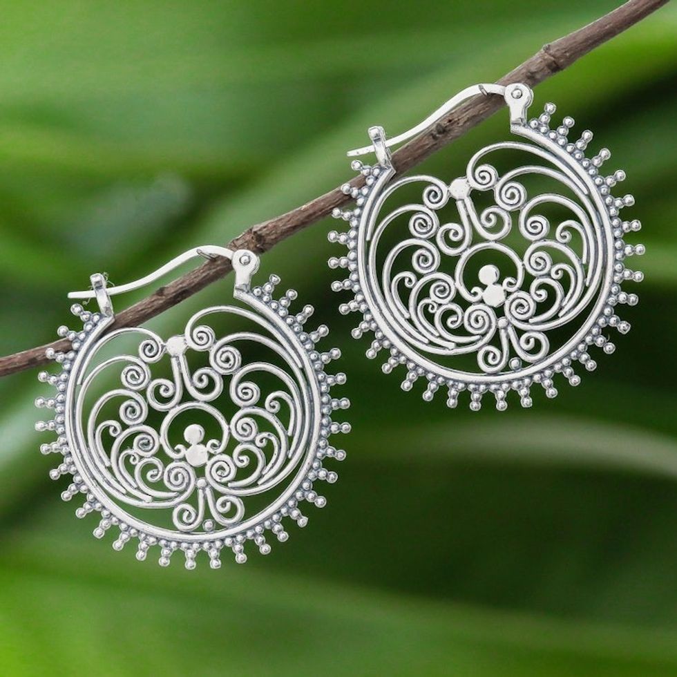 Spiral pattern Sterling Silver Hoop Earrings from Thailand 'Beatific Spirals'