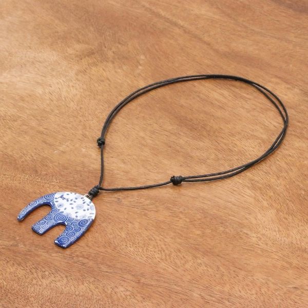 Alternate image for Blue and White Floral Elephant Ceramic Pendant Necklace Dark Floral Elephant