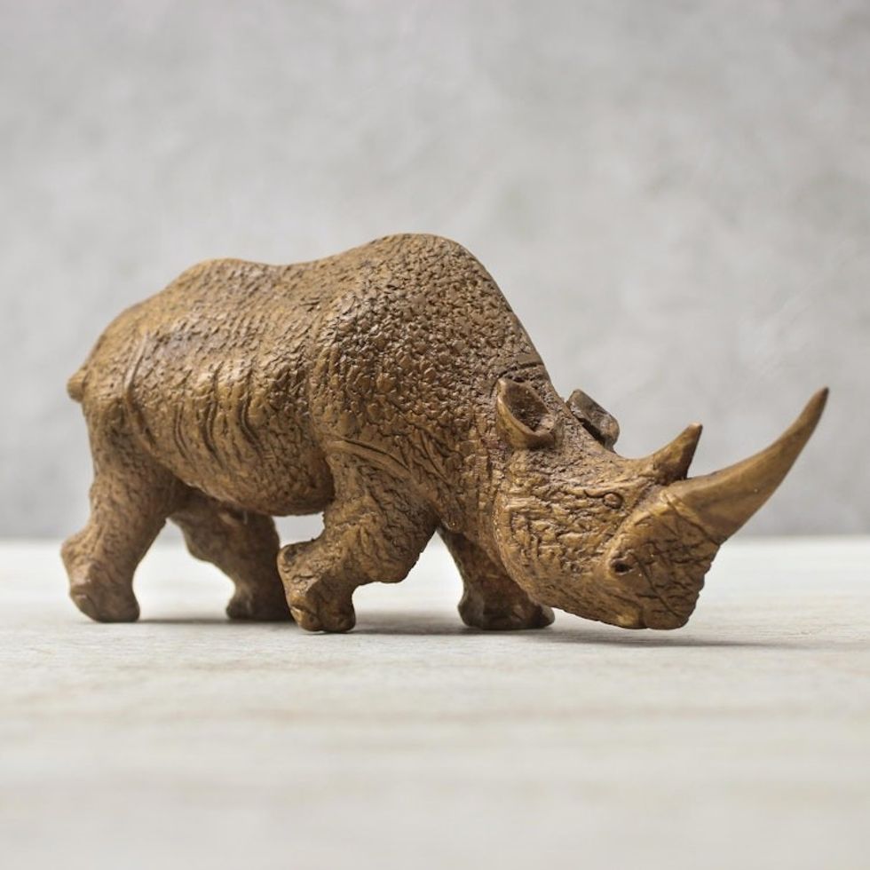 Raintree Wood Rhinoceros Sculpture from Thailand 'Respectful Rhino'