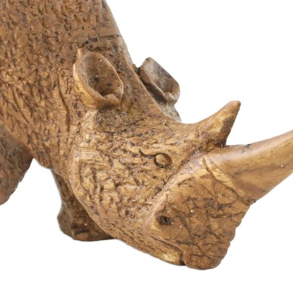 Alternate image for Raintree Wood Rhinoceros Sculpture from Thailand Respectful Rhino