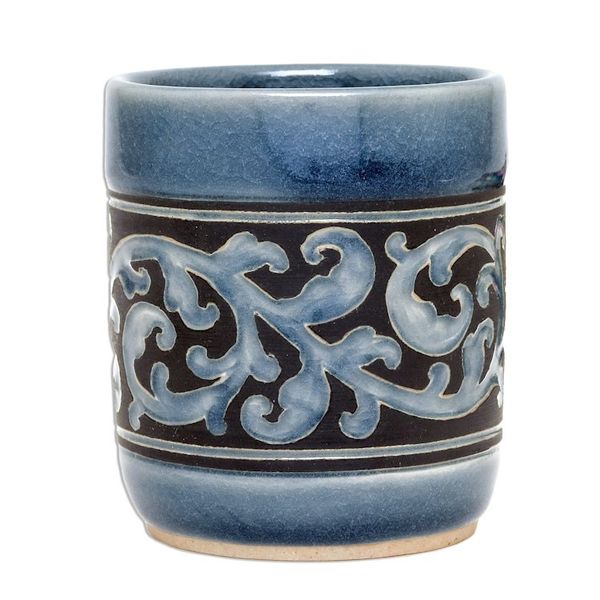 Alternate image for Ornate Blue Celadon Ceramic Teacup from Thailand Blue Kanok