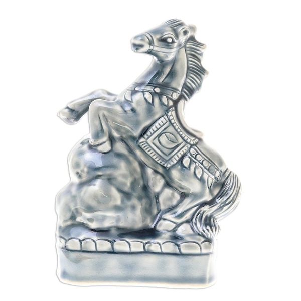 Alternate image for Crackled Blue Ceramic Horse Sculpture from Thailand Lucky Horse