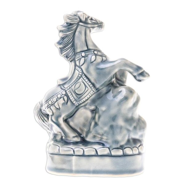 Alternate image for Crackled Blue Ceramic Horse Sculpture from Thailand Lucky Horse