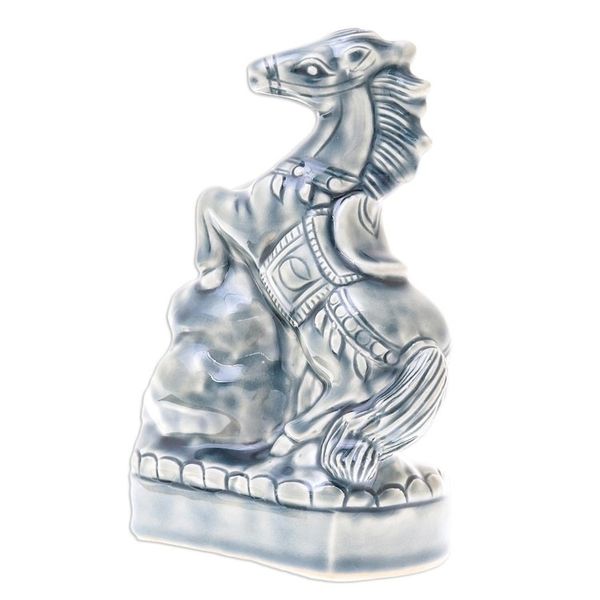 Alternate image for Crackled Blue Ceramic Horse Sculpture from Thailand Lucky Horse