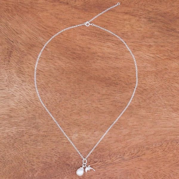 Alternate image for Cultured Pearl Dolphin Pendant Necklace from Thailand Dolphin Glow