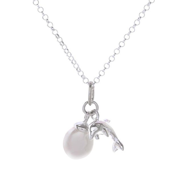 Alternate image for Cultured Pearl Dolphin Pendant Necklace from Thailand Dolphin Glow