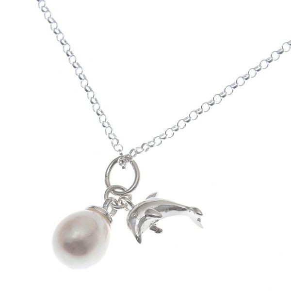 Alternate image for Cultured Pearl Dolphin Pendant Necklace from Thailand Dolphin Glow
