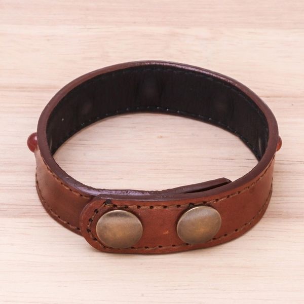 Alternate image for Mens Chalcedony and Leather Beaded Wristband Bracelet Powerful Mind