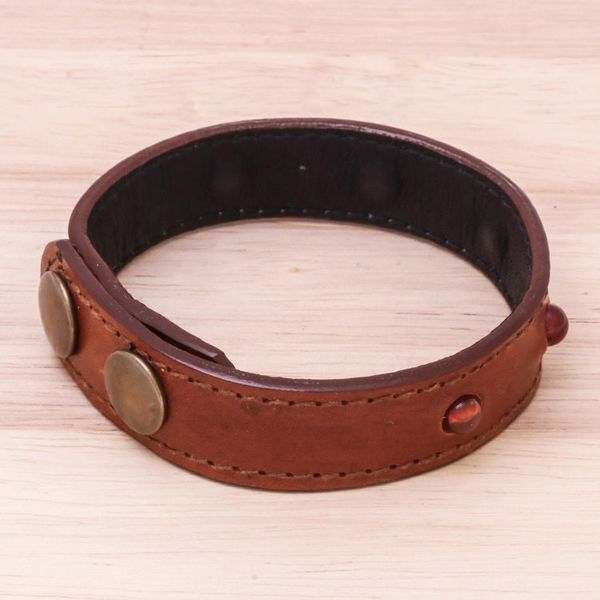 Alternate image for Mens Chalcedony and Leather Beaded Wristband Bracelet Powerful Mind