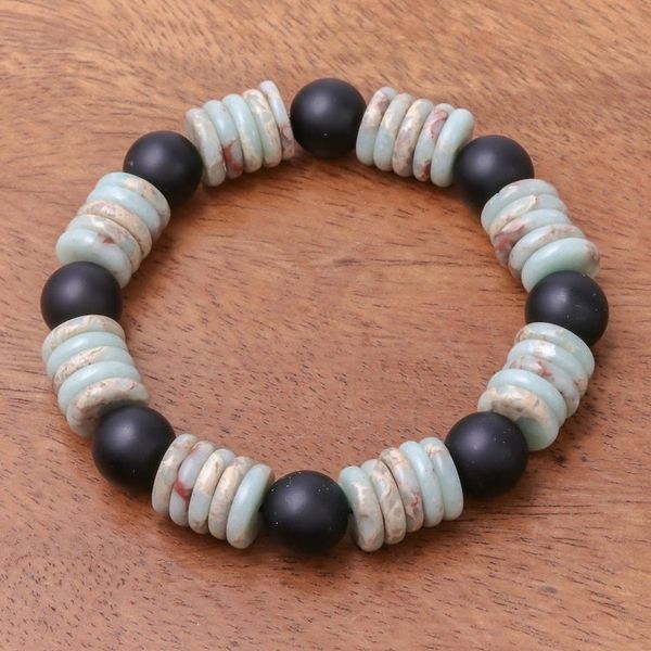 Alternate image for Jasper Disc and Onyx Beaded Stretch Bracelet from Thailand Elegant Discs