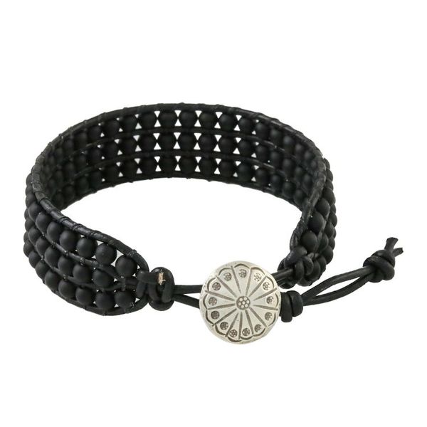 Alternate image for Matte Black Bead and Karen Silver Button Wristband Bracelet In The Shadows