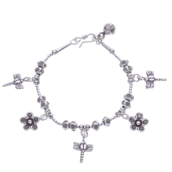 Alternate image for Dragonfly-Themed Karen Silver Beaded Charm Bracelet Dragonfly Daisies