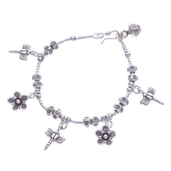 Alternate image for Dragonfly-Themed Karen Silver Beaded Charm Bracelet Dragonfly Daisies