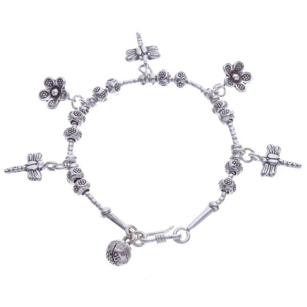 Alternate image for Dragonfly-Themed Karen Silver Beaded Charm Bracelet Dragonfly Daisies