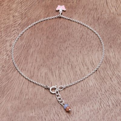 Alternate image for Sterling Silver and Quartz Butterfly Anklet from Thailand Butterfly Nature