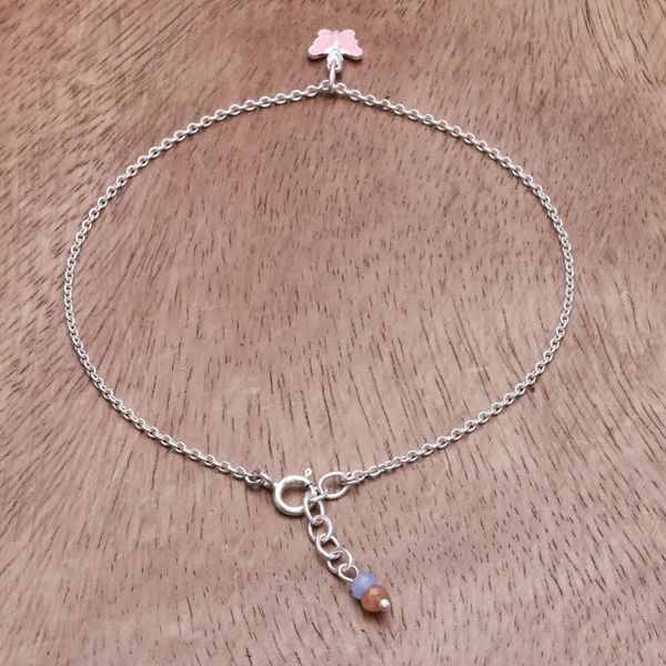 Alternate image for Sterling Silver and Quartz Butterfly Anklet from Thailand Butterfly Nature