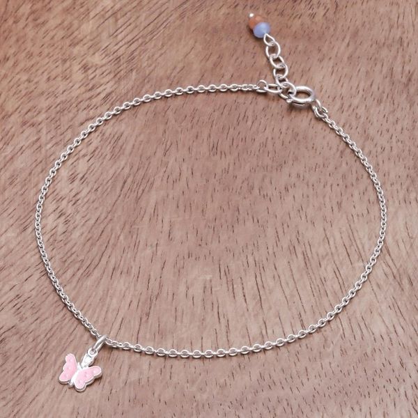 Alternate image for Sterling Silver and Quartz Butterfly Anklet from Thailand Butterfly Nature