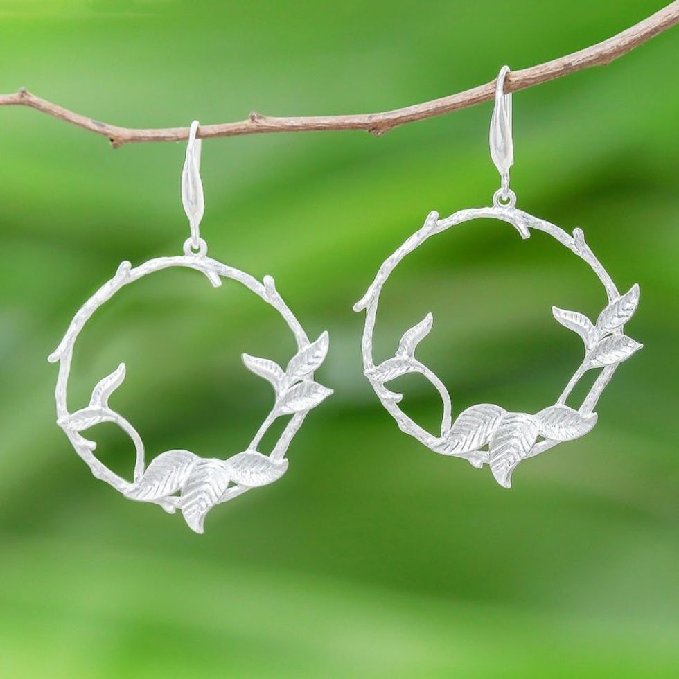 Nature-Inspired Sterling Silver Dangle Earrings 'Nature's Rings'