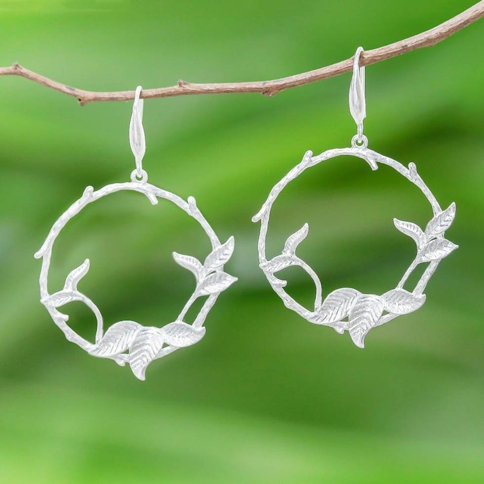 Nature-Inspired Sterling Silver Dangle Earrings 'Nature's Rings'