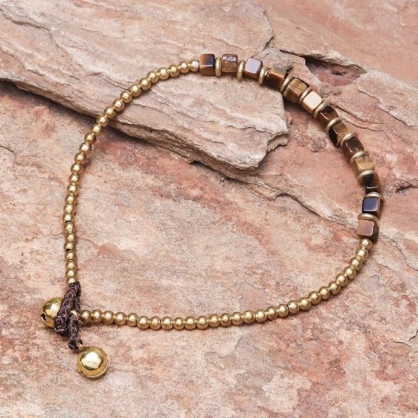 Alternate image for Beaded Anklet with Cube Tigers Eye from Thailand Cube Beauty