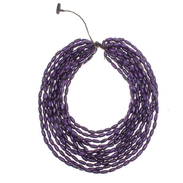Alternate image for Wood Beaded Strand Necklace in Blue-Violet from Thailand Cute Boho in Blue-Violet