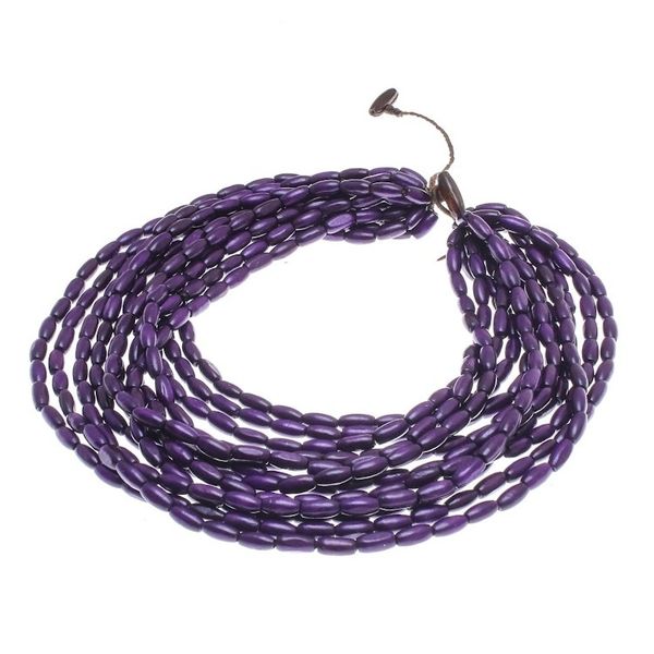 Alternate image for Wood Beaded Strand Necklace in Blue-Violet from Thailand Cute Boho in Blue-Violet