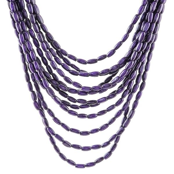 Alternate image for Wood Beaded Strand Necklace in Blue-Violet from Thailand Cute Boho in Blue-Violet