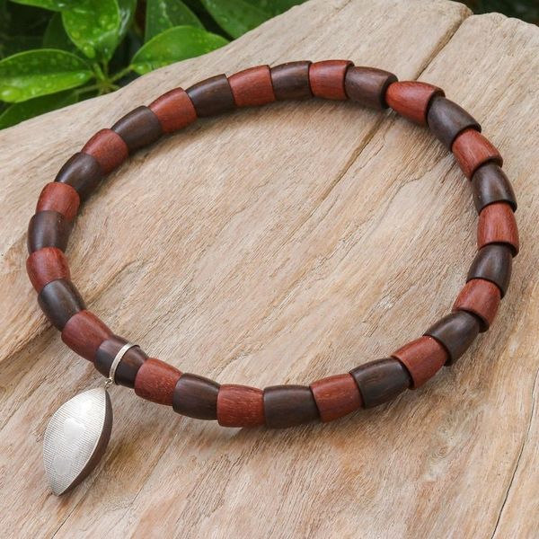Alternate image for Sterling Silver and Wood Beaded Pendant Necklace Fascinating Leaf