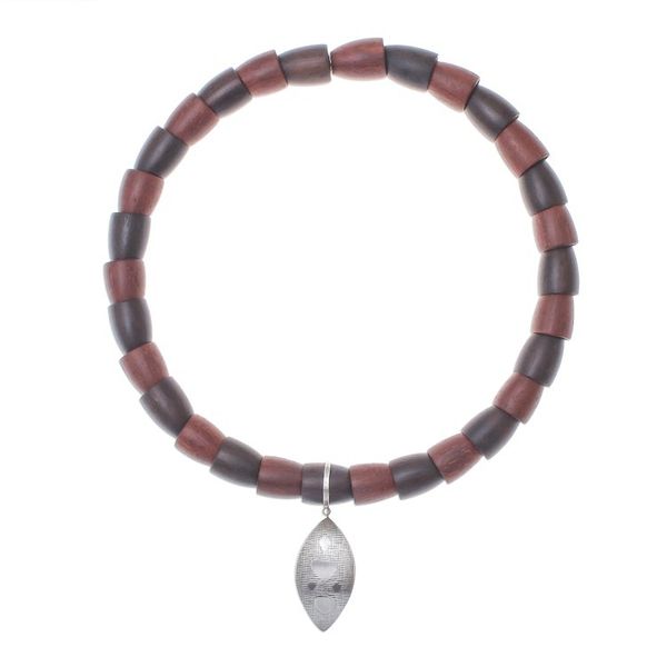 Alternate image for Sterling Silver and Wood Beaded Pendant Necklace Fascinating Leaf