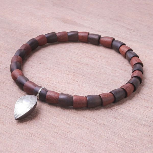 Alternate image for Sterling Silver and Wood Beaded Pendant Necklace Fascinating Leaf
